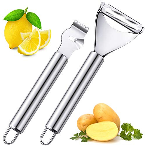 Patelai 2 Pieces Stainless Steel Lemon Citrus Peeler with Channel Knife and Orange Lemon Peelers for Cocktails Fruit Grater Zester Tools for Kitchen Bar Restaurant