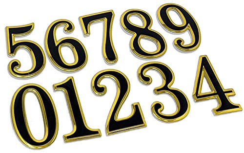 Max Solutions 3D Self-Adhesive Gold House Numbers - Classic, Ornate Style for Front Door, Mailbox, Office, Apartment Room Wall, Hotel, Building