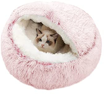 SUOXU Lit apaisant en Forme de Donut, Chaud et Doux en Peluche avec Dessous en éponge Confortable et antidérapant pour Animaux de Petite et Moyenne Taille Qui dorment à l'intérieur (Rose)