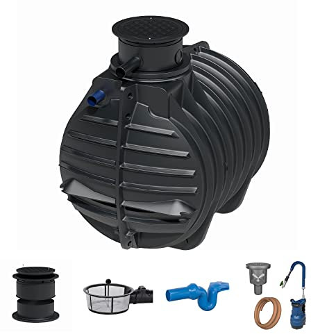 Zisterne Erdtank 4500 Liter Standard II inkl. Ausgleichsdom, Zisternendeckel, Regenwasserfilter, Überlaufsiphon und Regenwasserpumpen-Set - Regenwasserbehälter bzw. Regenwassertank unterirdisch