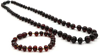 Bärnstenshalsband och armband presentset, flera färger, unisex, halsband 32 cm, armband 14 cm, baltisk bärnstenskedja, 14 centimeters, Ädelsten, Bärnsten