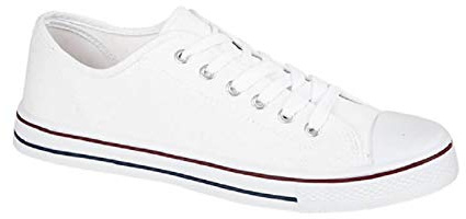 GladRags Mens Boys Low Top Canvas Lace Up Trainers Pumps Plimsolls, White Size 8
