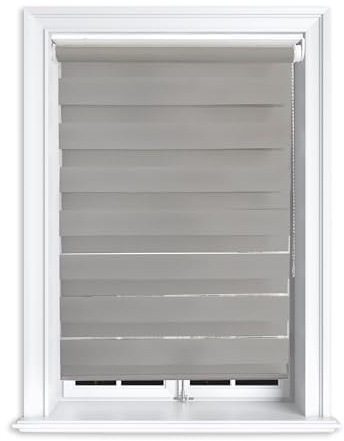 Lister Cartwright Zebra Roller Blinds Day & Night Dual Layer Fabric Translucent Vision Shades- 180x165 cm Dark Grey Window & Door Blinds for Home Office