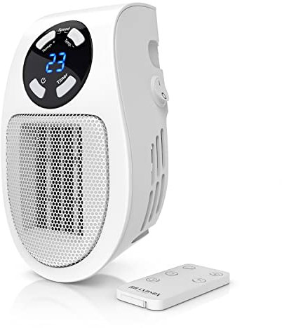 CSL - Steckdosen Heizlüfter mit Fernbedienung - Mini Keramik Heizung mit Thermostat - Lüfter 500W - Temperaturregelung Timer Überhitzungsschutz - Steckdosen-Heizlüfter - Badezimmer Schlafzimmer