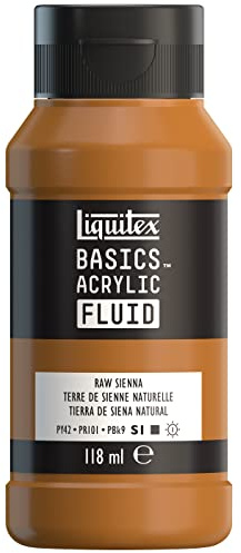 Liquitex Basics Fluid - Pintura acrílica de consistencia fluida, secado rápido, resistente a la luz, impermeable, acabado satinado permanente, bote 118 ml, tierra de Siena natural