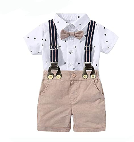 UUAISSO Bebé Caballero Trajes De Manga Corta Mono Camisas Tirantes Pantalones Verano Infantil Pequeño Niño Trajes Caqui 6-9 Meses