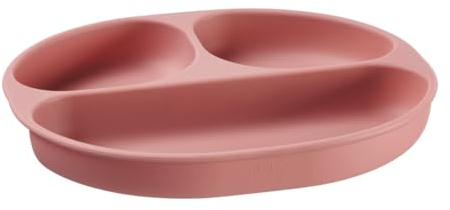 Vital Baby Nourish Silicone Suction Plate - Mess-Free Weaning to Toddlerhood | Strong Suction Pads | Divided Areas | Scooped Sides | BPA-Free - Blush Raspberry