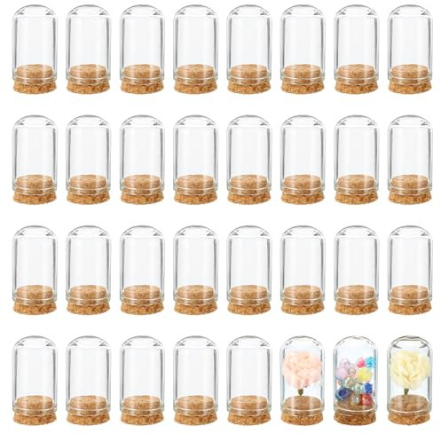 PATIKIL Mini Dome Glass Cloche, 32 Pcs 15ml Cloche Bell Jar with Cork Base 1.97 x 1.18 Dome Decorative Jars for Flower Storage Home Party Wedding