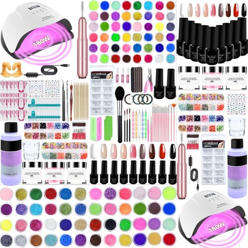 Milai Kit Ongle Gel UV Complet 180W Lampe,Kit Acrylique Ongles Avec Ponceuse pour Ongles - Pour poudre acrylique - DIY