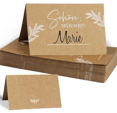 50 Stück Hochzeit Tischkarten Schön dass du da bist 85x55 mm Tischdekoration Namenskarten zum selbst Beschriften Platzkarten für Hochzeit Geburtstag Konfirmation Kommunion Taufe Feier