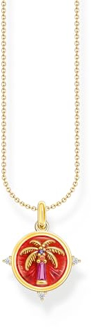 Thomas Sabo Gold-Plated Necklace with Palm Tree Pendant and Colourful Stones 925 Sterling Silver, 18k Yellow Gold Plating, Cold Enamel