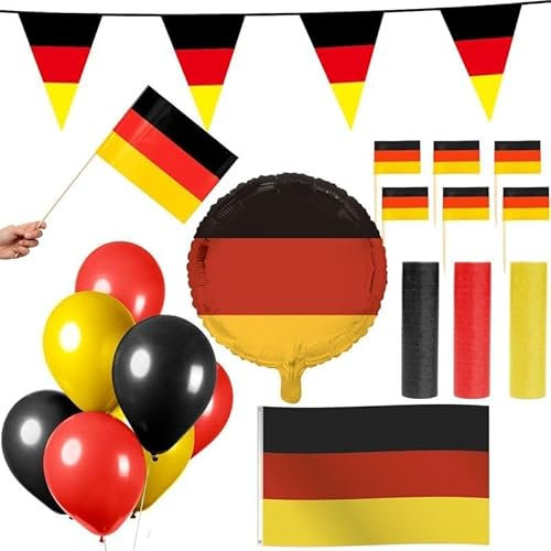 Deutschland Party Deko Set 76 TLG. Partyset Partydeko schwarz rot Gold Fussball EM WM