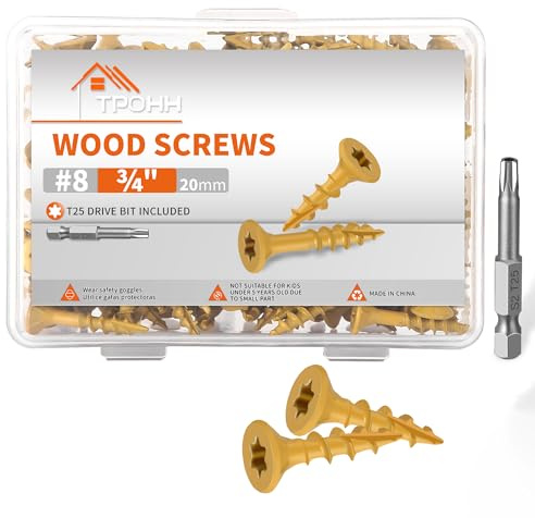 100 Pezzi Viti per Terrazze 4,2 x 20 mm, Testa Svasata Acciaio Temprato, Rivestimento Anticorrosione, Testa Svasata Torx con Parte di Attrito, Punta Cut per Legno, incl. Bit T25 - TPOHH