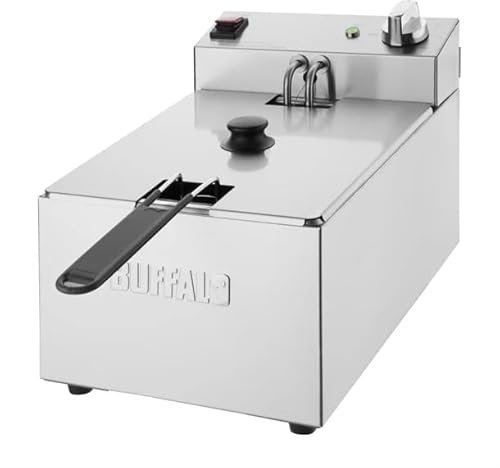 Buffalo Single Tank Single Basket 5Ltr Countertop Fryer 2.8kW - Kitchen Commercial Stainless Steel Deep Fat Fryer Machine for Chips, French Fries, Donuts CU616
