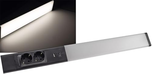 Lampada da sottopensile a LED Arusha, lunghezza 60 cm, alluminio e plastica, corpo nero, con USB A+C, luce bianca neutra, interruttore della luce separato