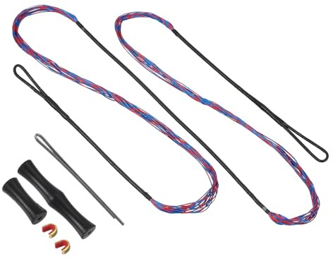PATIKIL Remplacement de Corde d'arc avec 2 Embouts en Laiton 1 Ensemble de protège-Doigts en Silicone pour AMO 68, 14 brins de Corde d'arc Longue Traditionnelle, Rouge-Bleu