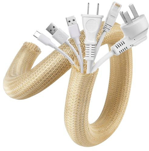 AGPTEK Cable Tidy Sleeve 2 Pack 5ft - 1.2 inch Wire Cover Cord Organizer Cable Sheath for TV, Computer, Desk, Home, Theater, Car, Light Brown