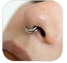 LunarCharm Silber Gestapelter Septumring mit Zirkon, 16G Creolen, 316L Stainless Steel, 12mm Klapp-Septum-Clicker, Nasenring-Piercing, Körper Piercing Lippenringe