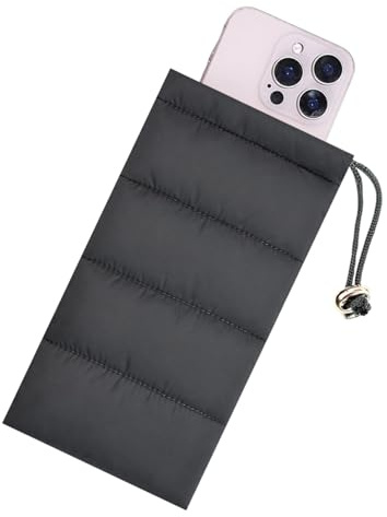 MOPZIJA Thermo Handyhülle Tasche Universal Daunen Pouch Handysocke Weihnachten Geschenke für Smartphones Handy Winter Handyhülle kompatibel iPhone 14 13 12Plus X, Samsung Galaxy (Schwarz)