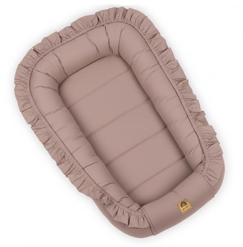 PIMKO Nido per neonati con volant, paracolpi per neonati, in cotone, 60 x 90 cm (rosa vintage con patta)