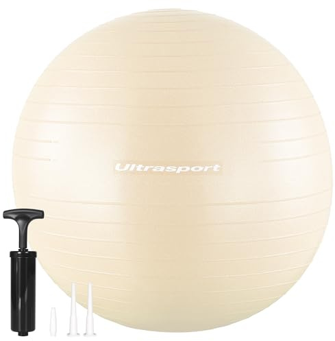 Ultrasport Träningsboll 45 Cm För Pilates, Yoga, Graviditet, Förlossning, Fysioterapi Och Gym, Upp Till 300 Kg, Halksäker, Anti-Burst-Teknik, Pump Ingår – Beige
