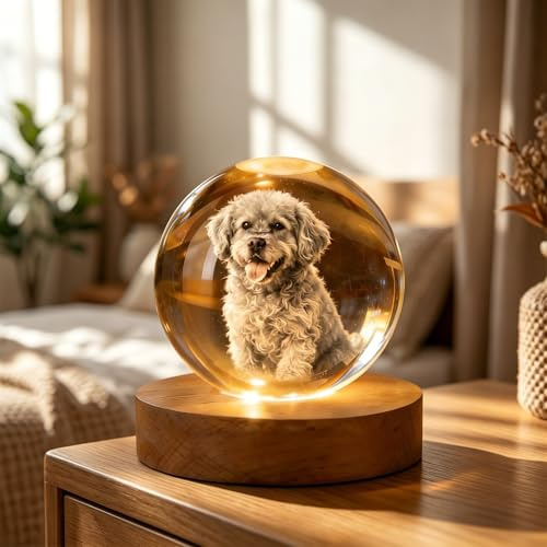 SOUFEEL Personalised 3D Photo Crystal Ball Night Light，Custom Dog Memorial Gifts for Loss of Dog，Cat Portrait Lamp,Pet Memorial Gifts for Pet Lovers Owner Women