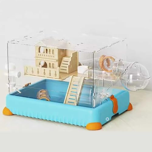 Jaula para hámster con tubos y rueda de ejercicio, hábitat para animales pequeños, incluye botella de agua y plato de comida para ratones y ratas