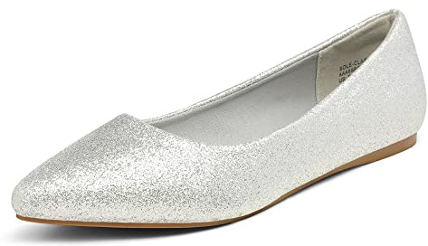 DREAM PAIRS Women's Casual Pointed Toe Ballet Pumps Slip On Ballerina Flats Shoes,Size 9,Silver/Glitter,Sole-Classic