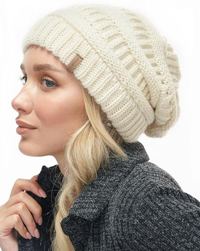 FURTALK Womens Winter Knit Slouchy Beanie Hat Warm Knitted Skull Ski Cap Hats for Women Beige