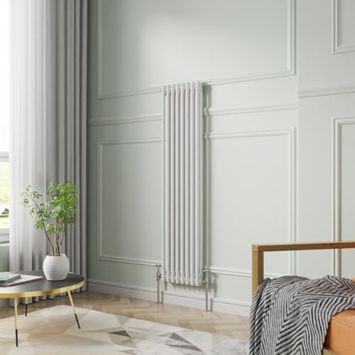 NRG 1500 x 380 mm Gloss White Vertical Cast Iron Radiator Double Panel