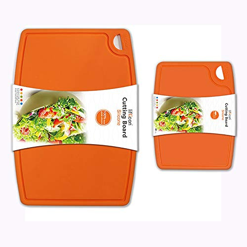 Liflicon Thick Silicone Cutting Boards for Kitchen Silicone Chopping Boards/Mats Set of 2 Extra Large14.6''x10.43'', Mini 9.1”x7.1” Non-slip Deep Drip Juice Groove, Dishwasher Safe-Orange