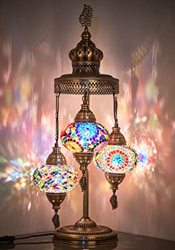 DEMMEX 2020-3 grandi globi magnifici mosaico turco marocchino Tiffany lampada da tavolo scrivania comodino paralume luce d'accento notturno atmosfera 80 cm altezza (Gift Me)