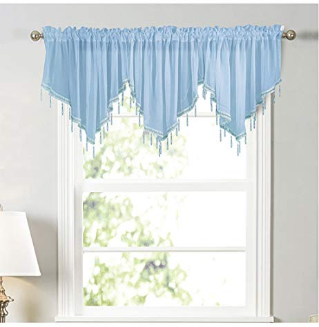 Yaland Cortina de voile para cocina, cortinas transversales, cortinas de un solo color, cortinas de estilo moderno, bistrocortinas triangulares (ancho x alto 130 x 60 cm), color azul, 1 unidad