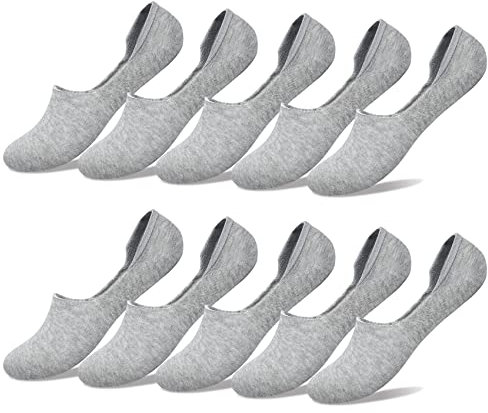 YouShow 10 Paar Baumwolle Sneaker Socken Herren Damen Silikon Ballerina Grau 43-46