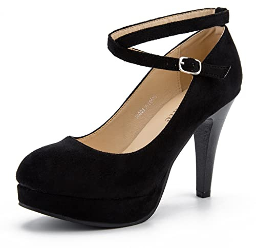 Women's Platform Pumps, Ankle Strap, High Heel, Closed Toe, Party Wedding Dress Shoes Suede Black 39 - US 8.5