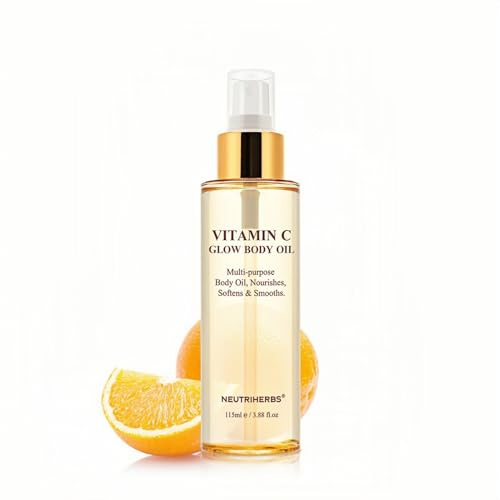 Neutriherbs Vitamin C Glow Body Oil 115 ML - Brightening & Moisturising Body Oil for Very Dry, Sensitive, Dull & Uneven Skin, Fast-Absorbing, Non-Greasy After Shower Skin Oil Bodycare with Rosehip Oil