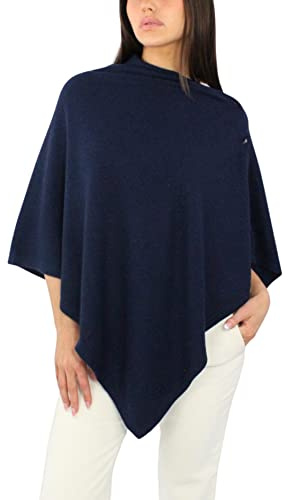 Win's Poncho en cachemire mélangé pour femmes - Fabriqué en Italie (Bleu marine)