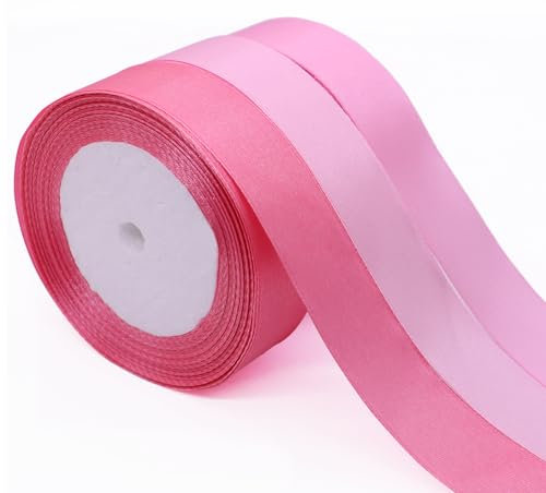 BYZANDQI Satinband 22m x 25mm, Breit Schleifenband Geschenkband Seidenband Dekoband für Hochzeit Sträuße DIY Handwerk Taufe Geschenkverpackung, Rosa