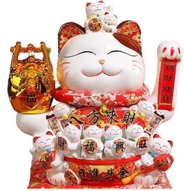 Chat Porte-Bonheur,Fortune Accueillant Chats,Feng Shui décor de Chat Chanceux,Maneki Neko à Bras Mobile,pour saluer et Apporter Richesse,Décorations de Statue de Chat,pour Voiture Maison