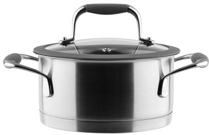 VINZER Pentola professionale da 2,4 l, in acciaio inox, a induzione con coperchio in vetro, Ø 18 cm, per carne, per spaghetti, per cucinare, sana e non rivestita, resistente al forno (50183)