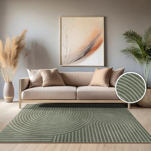 Paco Home Teppich In- & Outdoor, Moderne abstrakte Boho Designs mit 3D Struktur, robust & wetterfest, ideal für Terrasse Wohnzimmer & Küche, Grösse:160x230 cm, Farbe:Grün 3