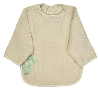 Sterntaler Frottee Ärmellätzchen Dino Rexi - Baby Lätzchen mit Ärmel aus saugfähiger Baumwolle mit Applikation und praktischem Druckknopfverschluss, beige