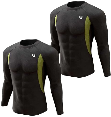 UNIQUEBELLA Sous-vêtements thermiques fonctionnels pour homme, sous-vêtements de ski, sous-vêtements thermiques pour l'hiver, Lot de 2 hauts noirs, M