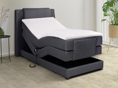 Vente-unique-Boxspringbett mit Bettkopfteil + elektrischem Untergestell mit Relaxfunktion + Matratze + Topper - 100 x 200 cm - Stoff - Anthrazit - Castel II von Palacio