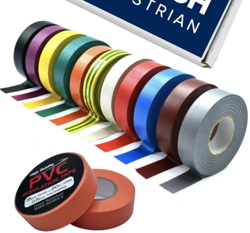 11 x Multi Pack of PVC Electrical Insulation Tape, 19mm Wide x 20m Long, Premium Assorted Colours