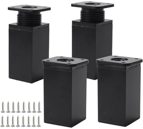 Luabue 4 Piezas Patas para Muebles 8 cm Regulables Negro Patas para Mesas, Mesillas, Mueble Baño, Estanterías, Diseño: Cuadrado, Tornillos incluidos (Negro, 8cm)