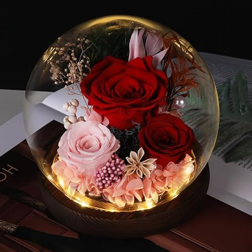 Gugxiom Rosa di Vetro, Rosa Eterna con LED, Rosa Stabilizzata Eterna Vetro per Il Compleanno, San Valentino, Natale (Rose Red)
