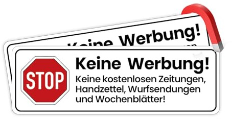 Lot de 2 panneaux magnétiques « Keine Werbung » - Résistant aux intempéries et réutilisable - Sans collage - Forte adhérence - Pas d'autocollant - Panneau anti-publicité pour boîte aux lettres