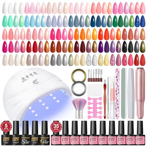 PEACECOLOR Kit Uñas Semipermanentes, 40PCS Pintauñas Semipermanentes Base Top Coat Brillante y Mate, Uñas Semipermanentes Kit Completo con Lampara Uñas y Lima Electrica Uñas, Regalos Principiantes