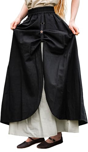 Leonardo Carbone® Damkjol Elise | dubbla lager design | elastisk midja | karneval, halloween, cosplay, LARP, medeltid, kostym, vägg, festival | bomull, svart / natur, S-M